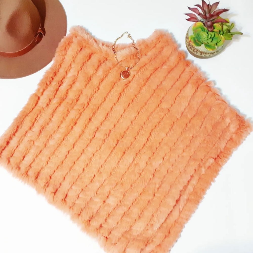 Black Rivet Orange Rabbit Fur Shawl